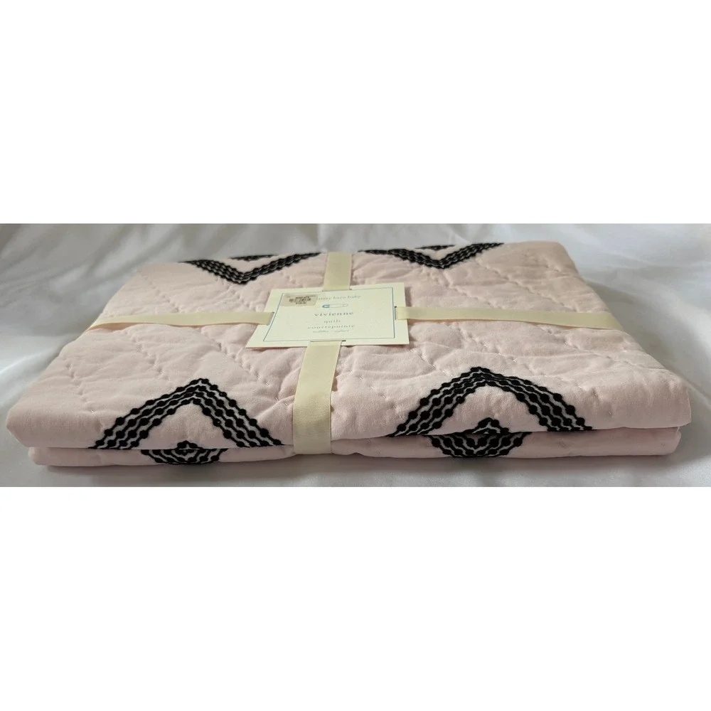 Pottery Barn Kids Vivienne Toddler Quilt Pink Black Chevron Embroidered 36x50 NW